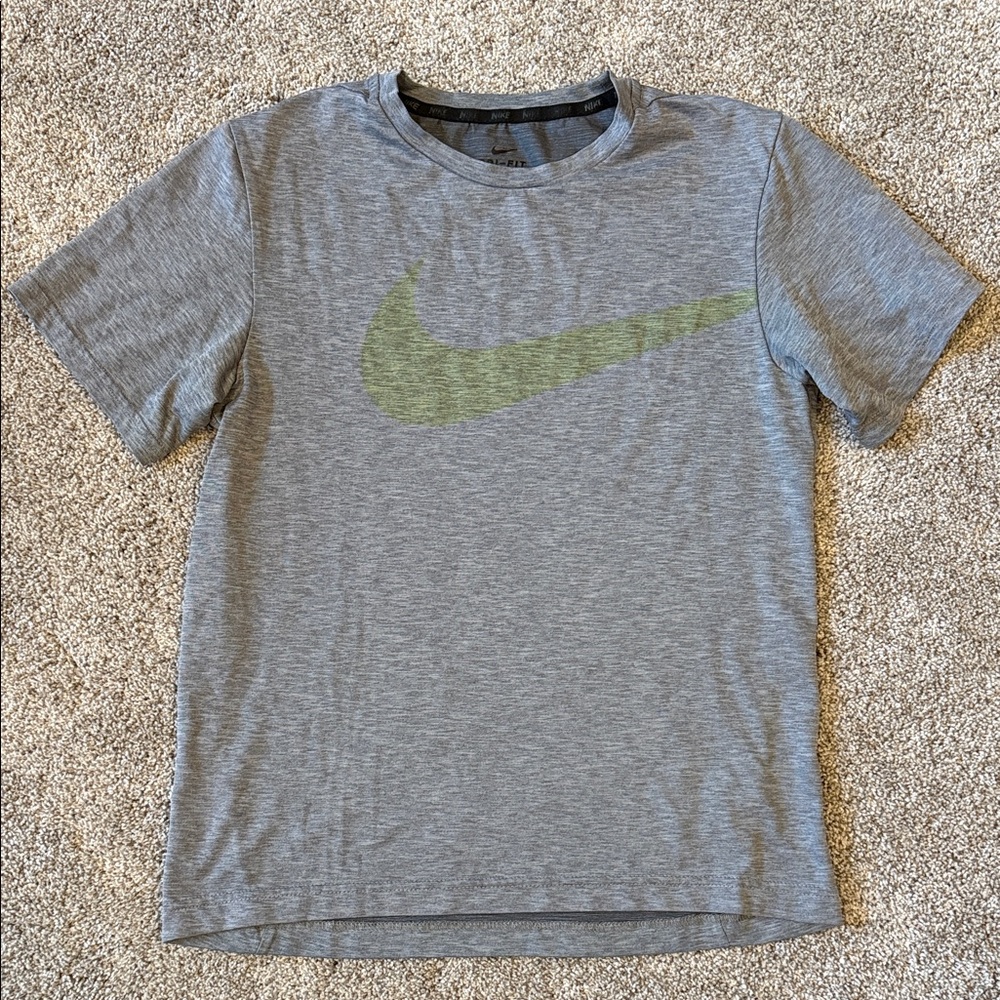 Nike Kids Heather Gray Tee with Olive Logo